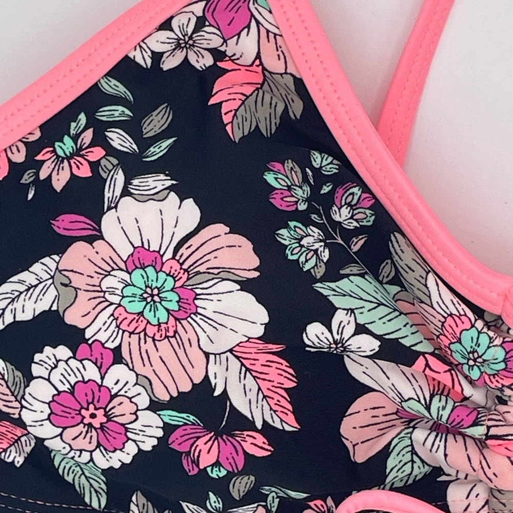 bikini top, black with flowers, pink trim, size medium‎ - Picture 4 of 6